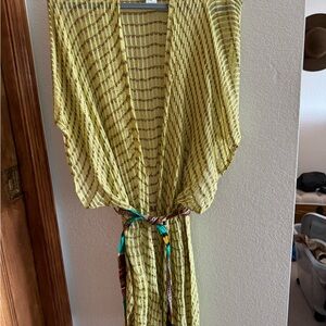 Free People Wove Yellow and Brown Striped Kimono